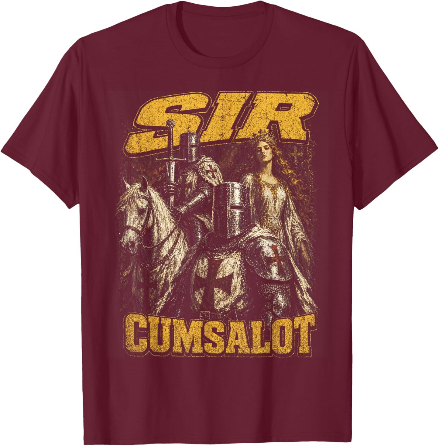 Sir Cumsalot Knight Funny Meme Bootleg Graphic Y2K T-Shirt - T-Shirt | Maroon
