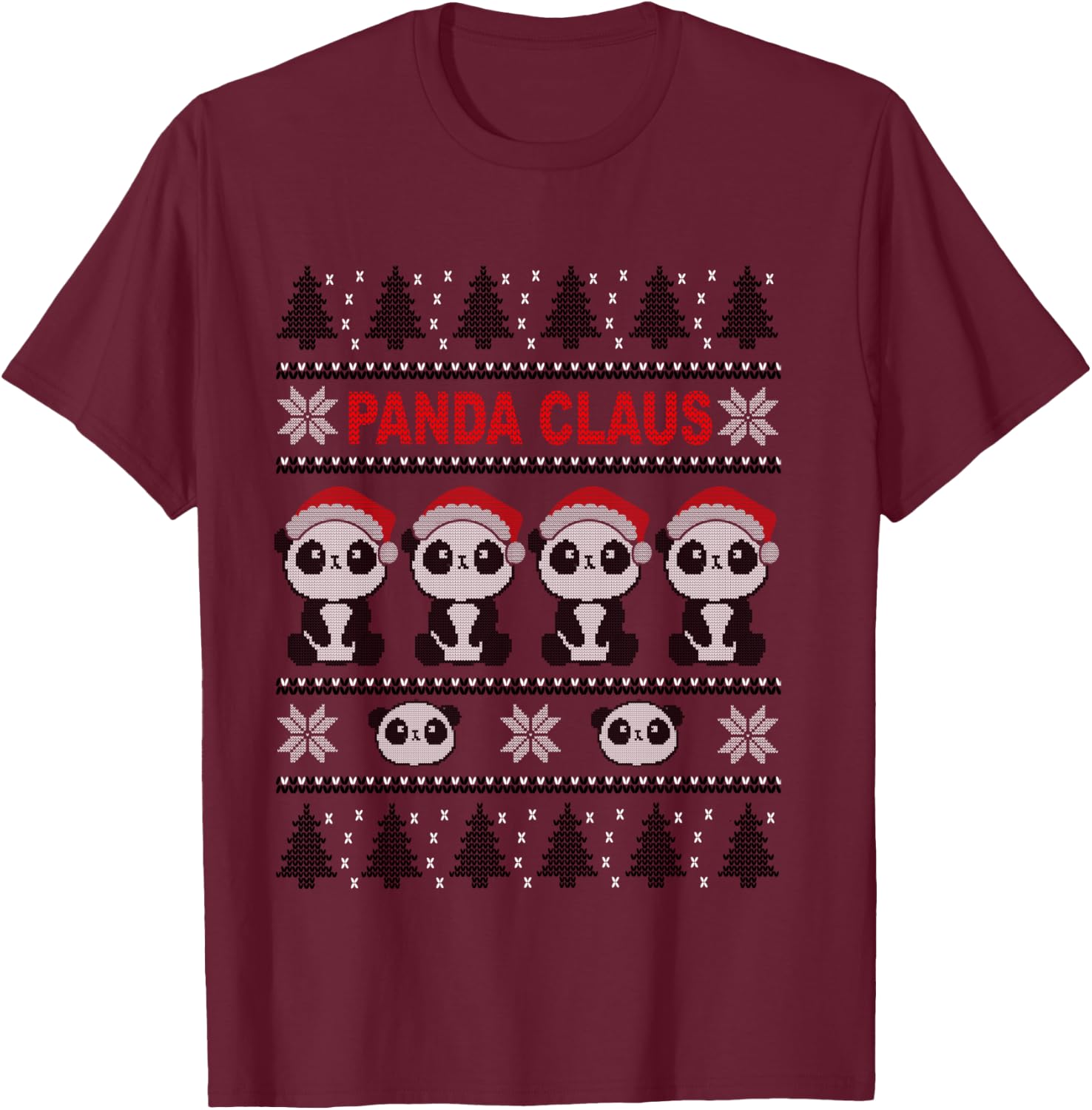 Panda in Santa Hat - Funny Ugly Christmas Panda Claus T-Shirt - T-Shirt | Maroon
