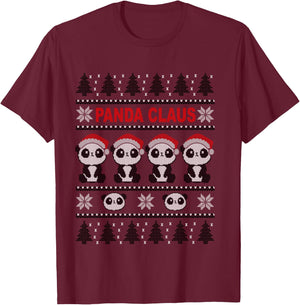 Panda in Santa Hat - Funny Ugly Christmas Panda Claus T-Shirt - T-Shirt | Maroon