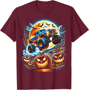 Halloween Monster Truck Jack O Lantern Boy Trick Treat T-Shirt - T-Shirt | Maroon