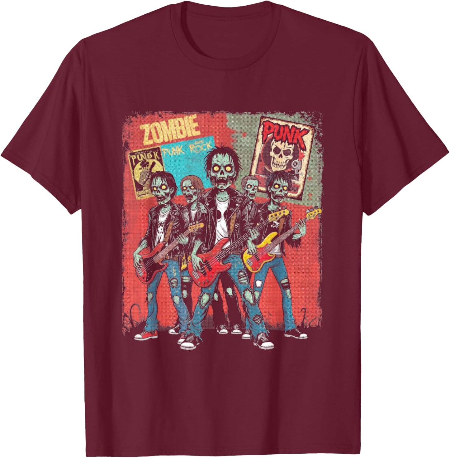 Zombie Punk Band - Creepy Zombie Halloween Lover T-Shirt - T-Shirt | Maroon