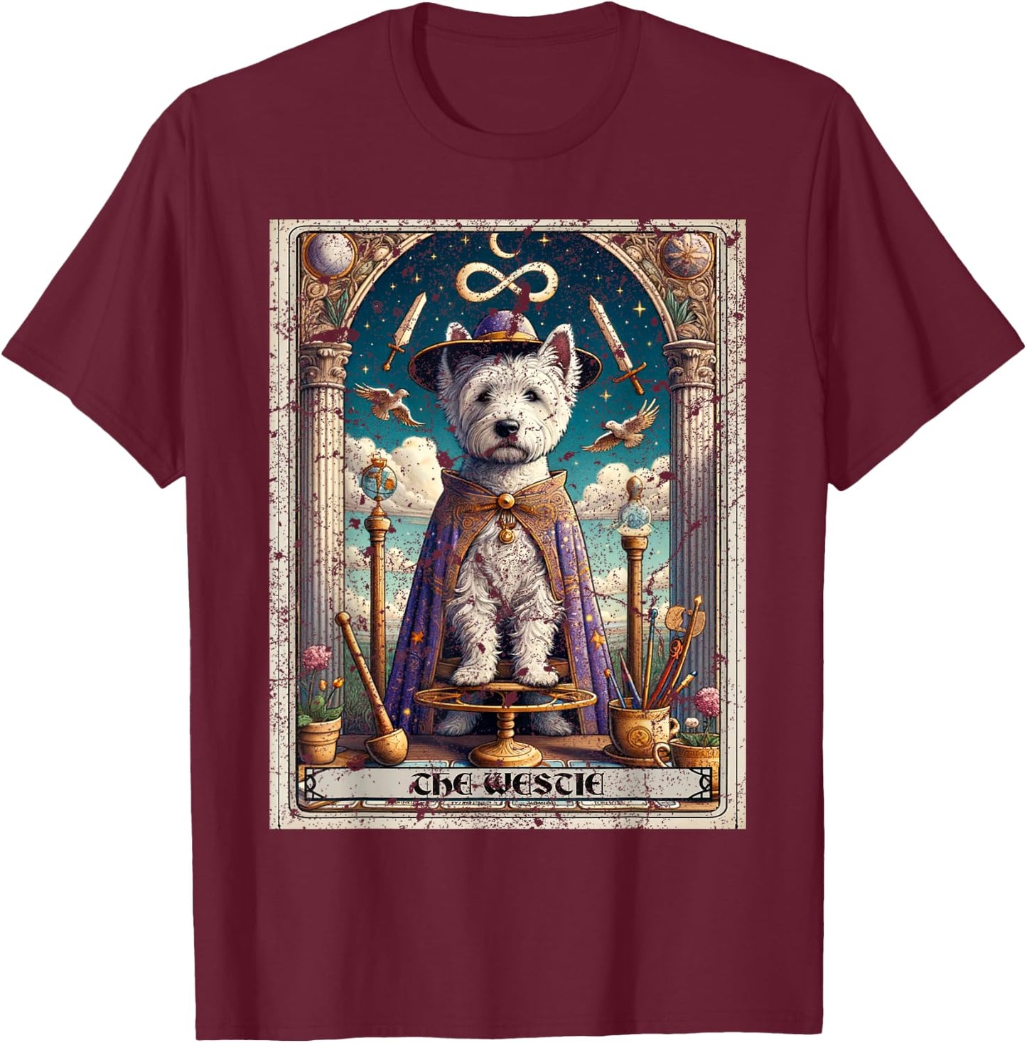 Westie West Highland White Terrier Tarot Card Dog T-Shirt - T-Shirt | Maroon
