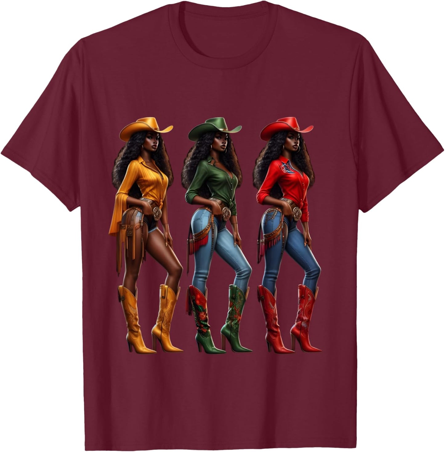 Black Cowgirl Western Rodeo Juneteenth Freedom Afro Women T-Shirt - T-Shirt | Maroon