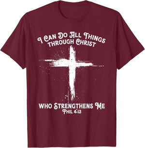 I Can Do All Things through Christ Who Strengthens Me Cross T-Shirt - T-Shirt | Maroon