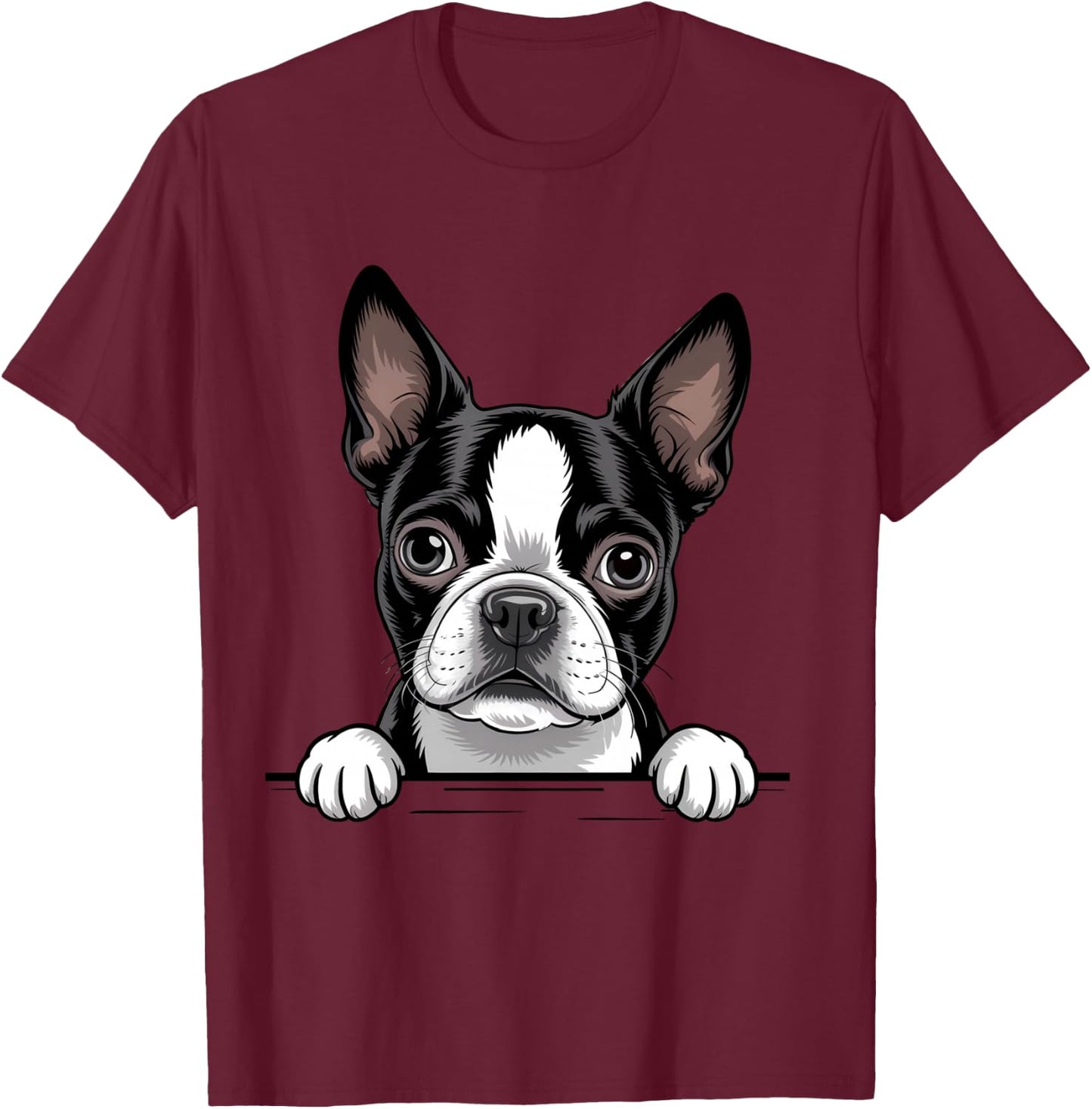 Boston Terrier Funny Peeking Bostie Pocket Puppy Dog Lover T-Shirt - T-Shirt | Maroon