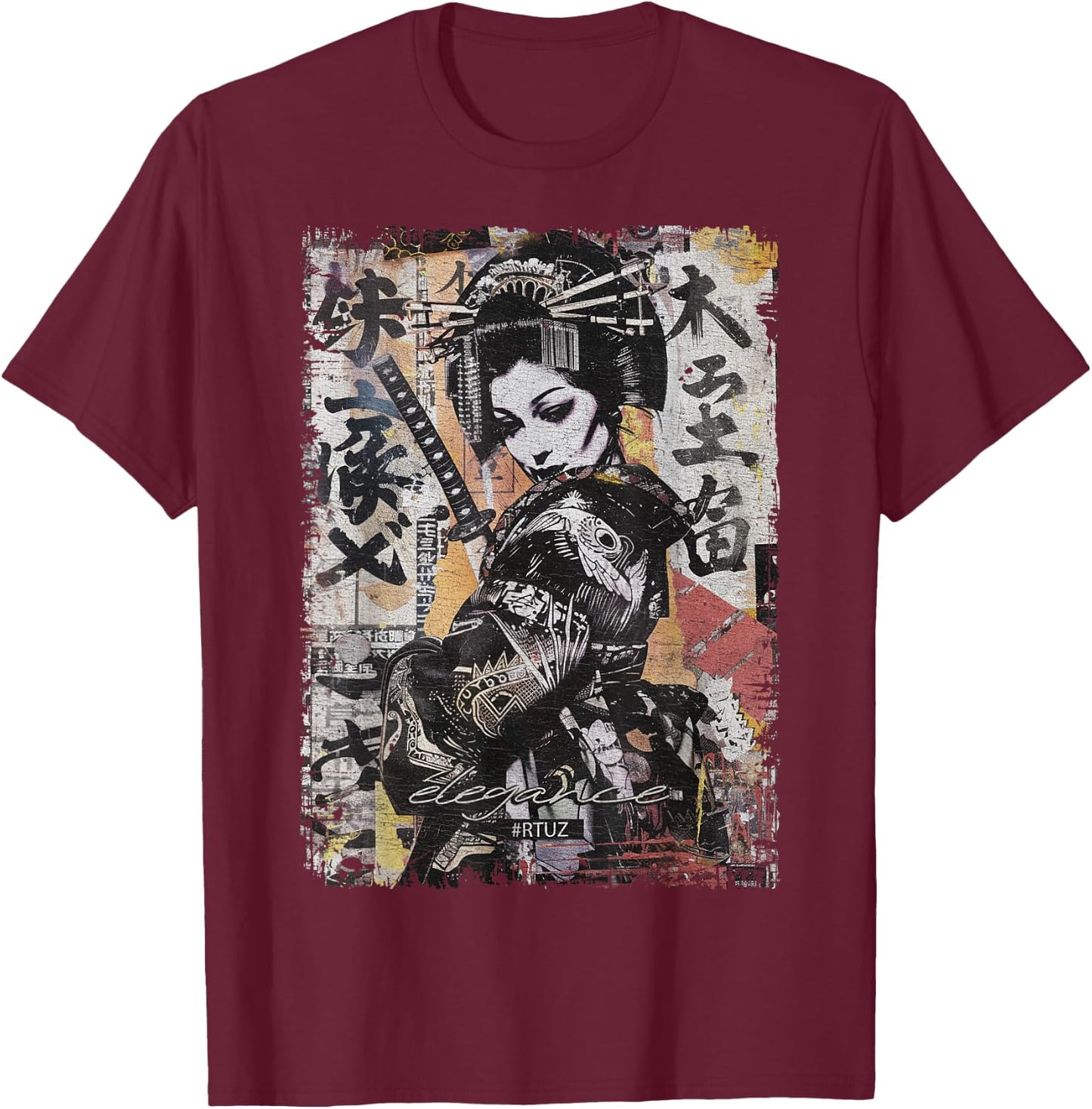 Hip Hop Y2K Vintage Hipster Edgy Urban Streetwear Geisha T-Shirt - T-Shirt | Maroon