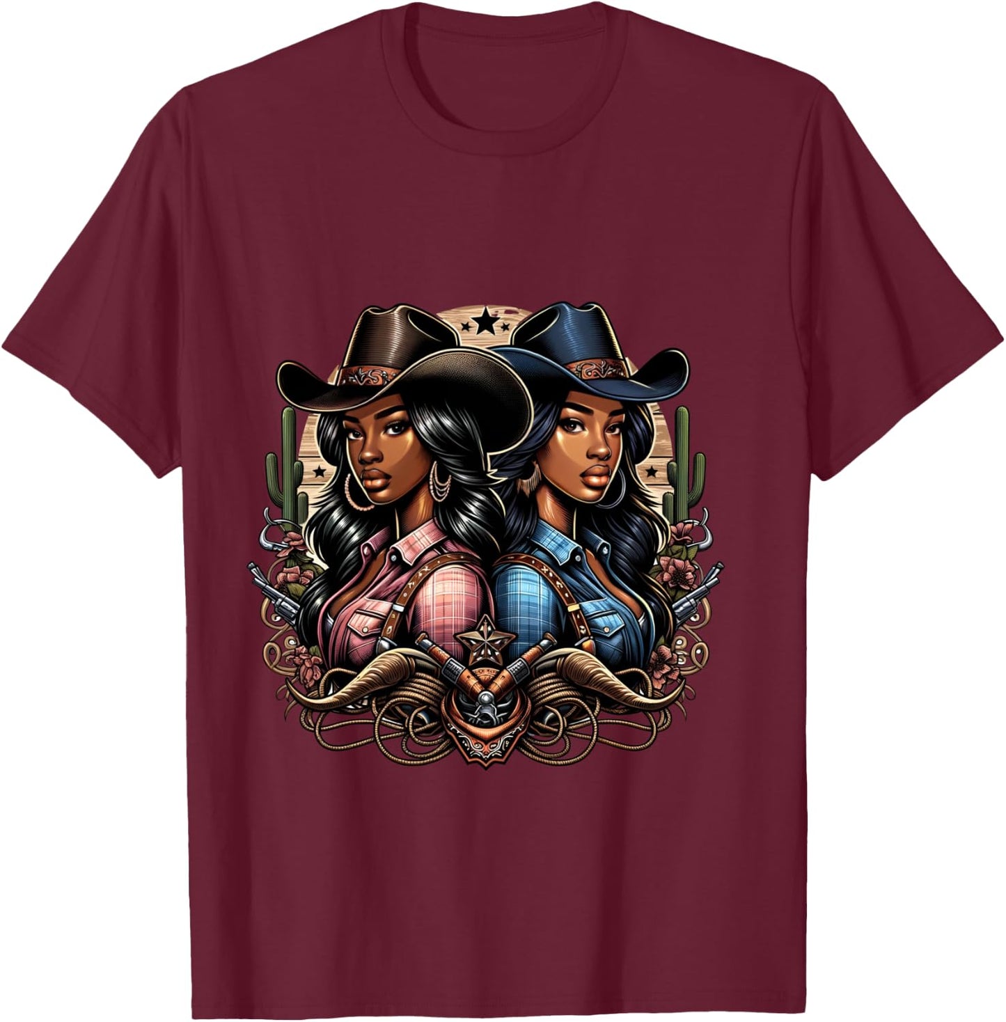 Black Cowgirl Melanin Texas Cowgirl Western Rodeo Queen Girl T-Shirt - T-Shirt | Maroon