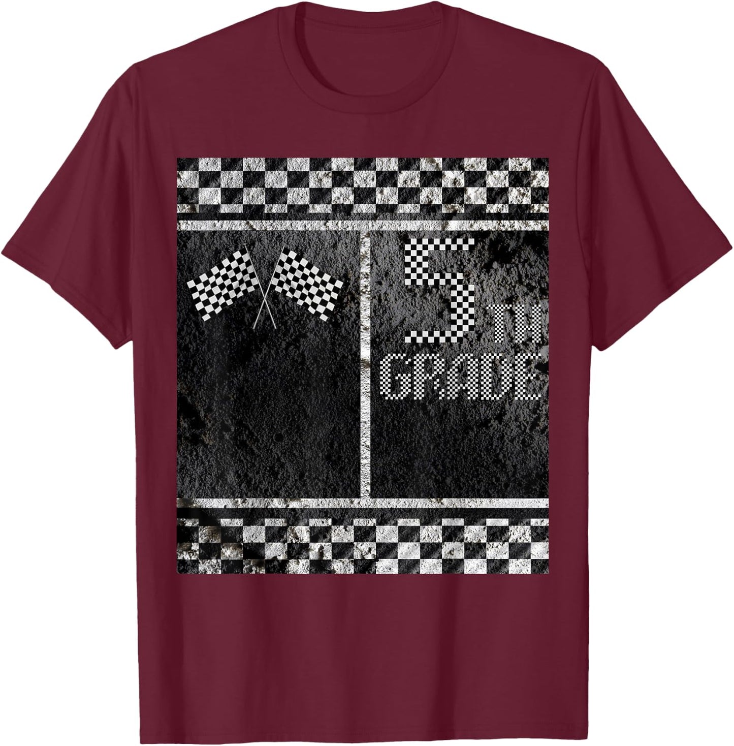 Pit Crew Costume for Funny Halloween 5th Grade Racing Flag T-Shirt - T-Shirt | Maroon