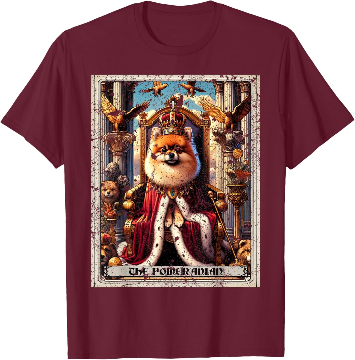 Pomeranian Tarot Card Dog T-Shirt - T-Shirt | Maroon