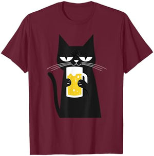 Funny Black Cat loves Beer Funny Beer lover Men Women T-Shirt - T-Shirt | Maroon