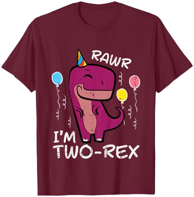 Kids 2nd Birthday Trex Rawr Im Two Rex 2 Year Old Toddler Boys T-Shirt - T-Shirt | Maroon