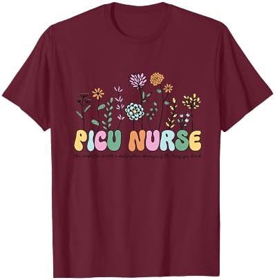 Retro Vintage Floral PICU Nurse Shirt Nurse Week T-Shirt - T-Shirt | Maroon
