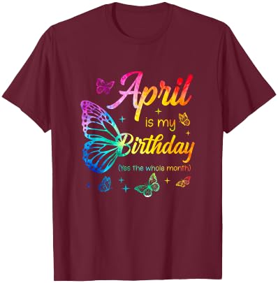 April Birthday Girls Butterfly Tie Dye Theme T-Shirt - T-Shirt | Maroon