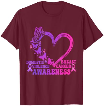 Breast Cancer And Domestic Violence Awareness Heart T-Shirt - T-Shirt | Maroon