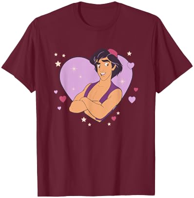 Disney Aladdin Valentine's Day Heart Shape Big Chest Poster T-Shirt - T-Shirt | Maroon