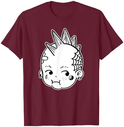 Kewpie Baby Punk Rocker Mohawk Blackwork T-Shirt - T-Shirt | Maroon