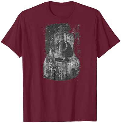 Acoustic Guitar, Vintage, Distressed, Rock & Roll Music T-Shirt - T-Shirt | Maroon