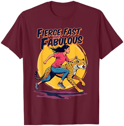 Cheetahs Lovers Fierce Fast Fabulous Runner Running Girl Run T-Shirt - T-Shirt | Maroon