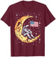 Astronaut Crescent Moon US Flag Space Patriot Men Women Kids T-Shirt - T-Shirt | Maroon