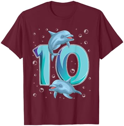 10 Year Old Dolphin 10th Birthday Girl Party Dolphin Lover T-Shirt - T-Shirt | Maroon