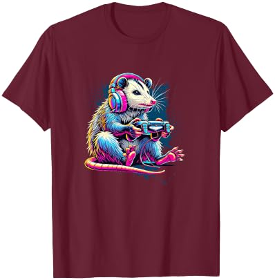 Funny Distressed Possum Gaming Retro Opossum Video Games T-Shirt - T-Shirt | Maroon