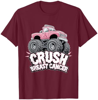 Crush Breast Cancer Pink Ribbon Adult Toddler Monster Truck T-Shirt - T-Shirt | Maroon