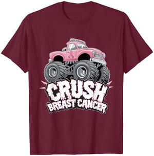 Crush Breast Cancer Pink Ribbon Adult Toddler Monster Truck T-Shirt - T-Shirt | Maroon