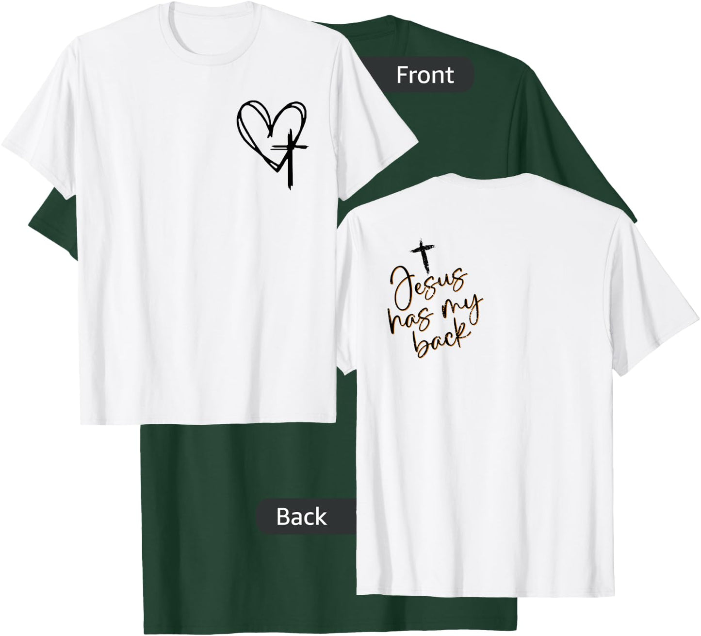 Vintage Christian Cross Heart - Jesus Has My Back T-Shirt - T-Shirt | Forest