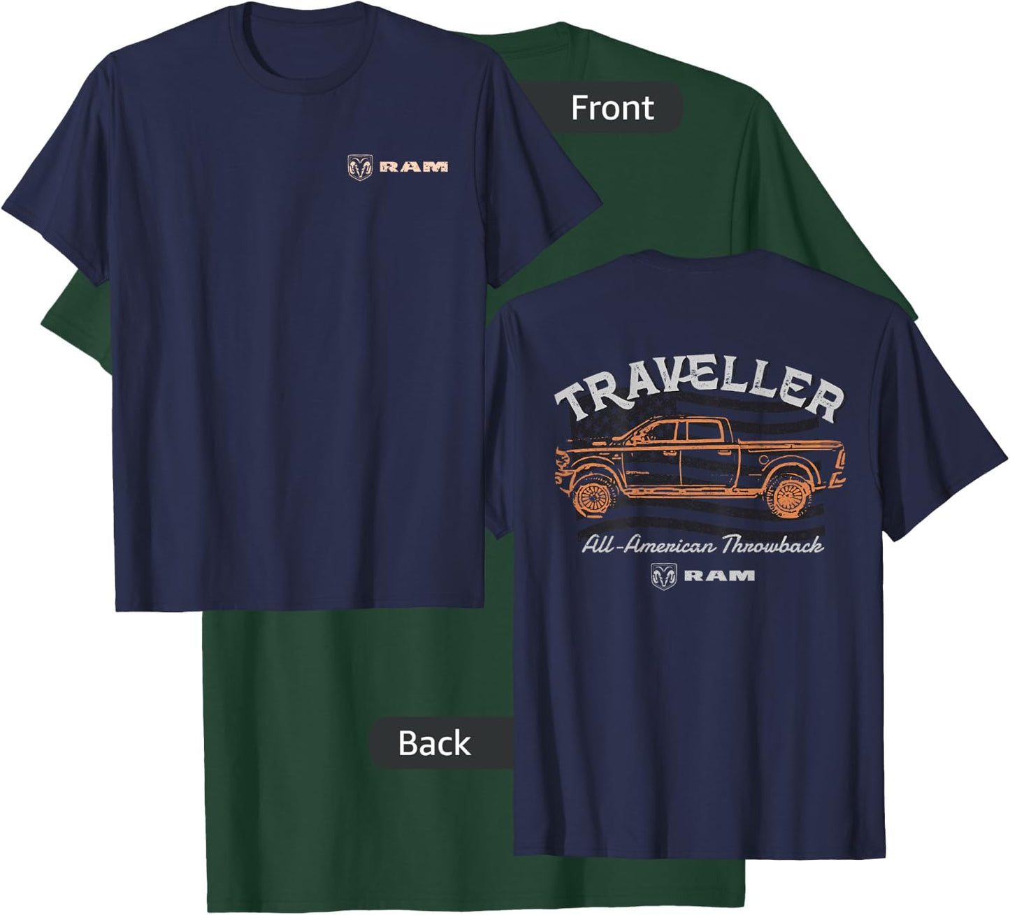 RAM Trucks All-American Throwback - Light Print (Front/Back) T-Shirt - T-Shirt | Forest