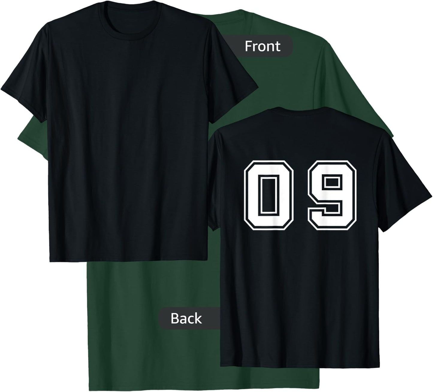 Number 09 Nine Sport Player Team Uniform White Print on Back T-Shirt - T-Shirt | Forest