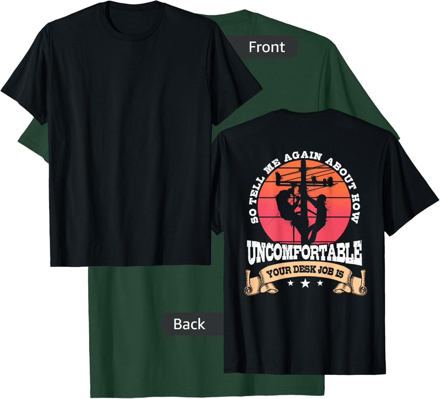 Lineman Gifts Line Worker Image On Back of Shirt T-Shirt - T-Shirt | Forest
