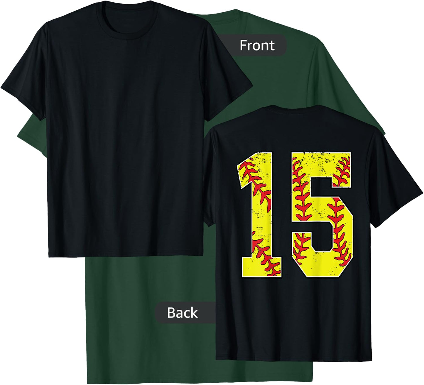 Number #15 Softball Jersey Number 15 Print On Back T-Shirt - T-Shirt | Forest