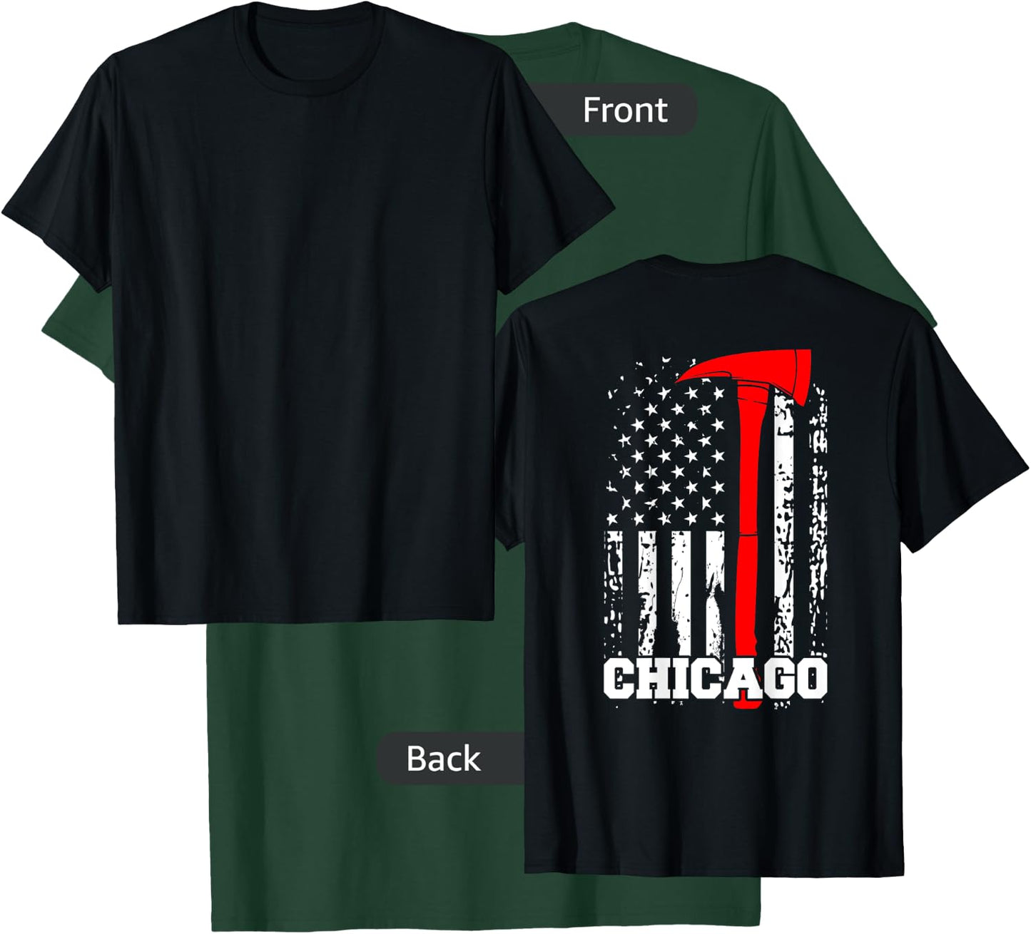 Chicago Firefighter Shirt Fireman American Flag Gift T-Shirt - T-Shirt | Forest