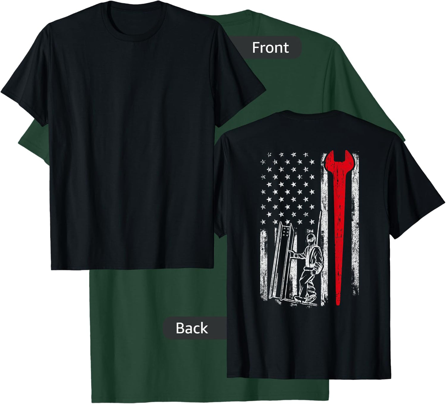 American USA Flag Ironworker Design On Back Vintage Novelty T-Shirt - T-Shirt | Forest