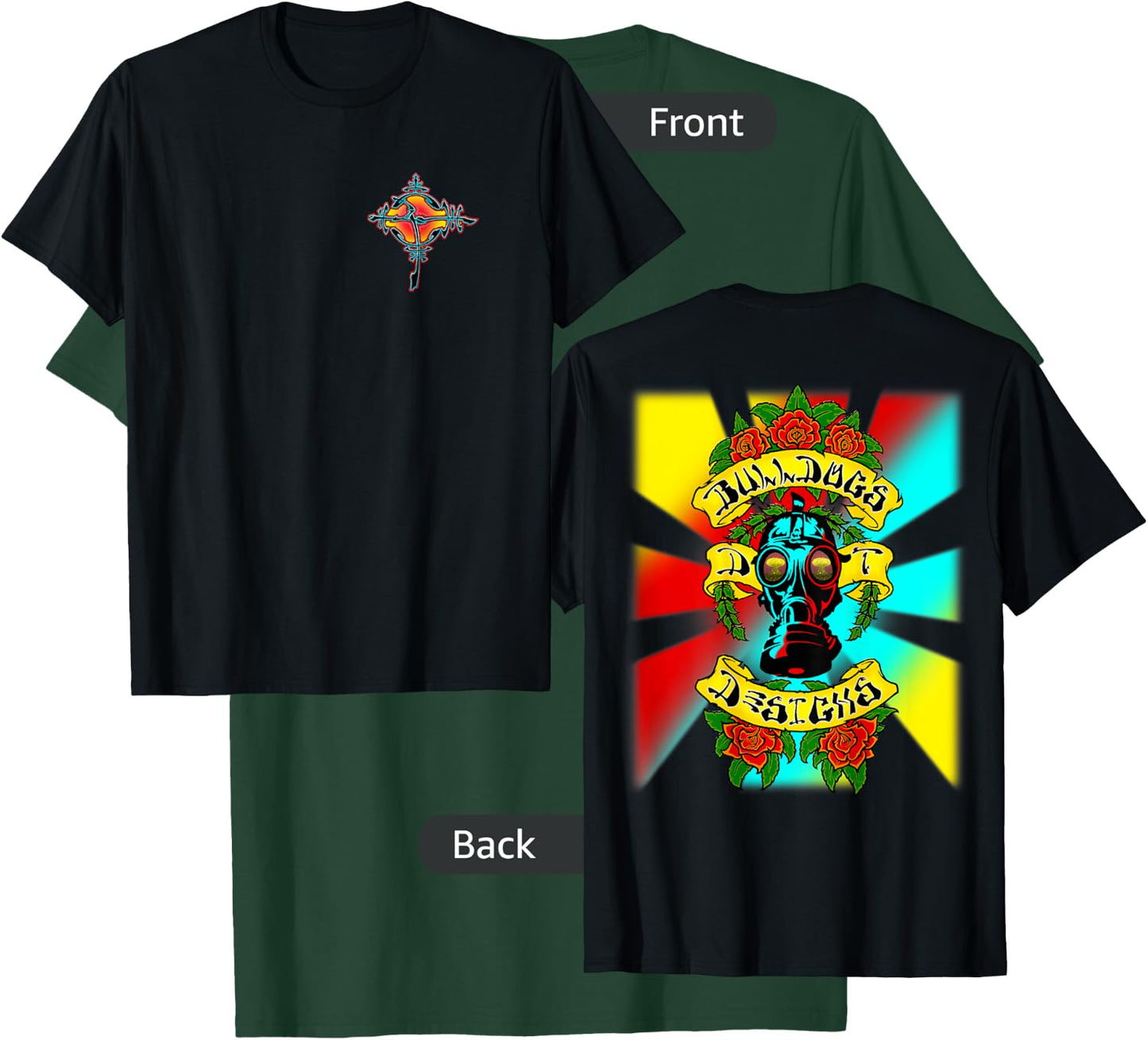 Bulldogs Designs DT Gas Head Roses Skateboard Design T-Shirt - T-Shirt | Forest