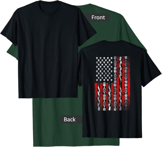 Patriotic Biker Back Print Shirt Skull Flame Motorcycle T-Shirt - T-Shirt | Forest