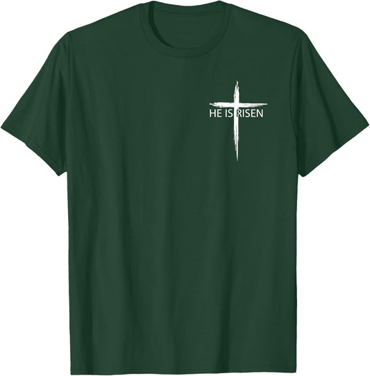 He is Risen Pocket Christian Easter Jesus Religious Cross T-Shirt - T-Shirt | Forest