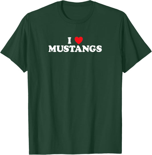 I Love Mustangs Heart Horse Riding Racing Luv Shirt T-Shirt - T-Shirt | Forest