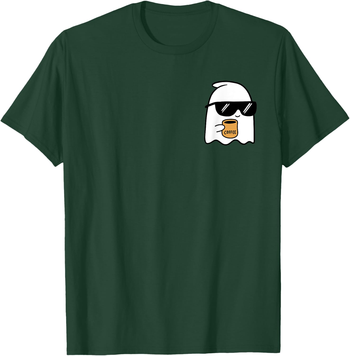Cute Ghost Drinking Coffee Halloween Ghost Coffee T-Shirt - T-Shirt | Forest