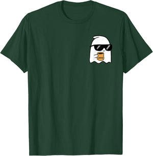 Cute Ghost Drinking Coffee Halloween Ghost Coffee T-Shirt - T-Shirt | Forest