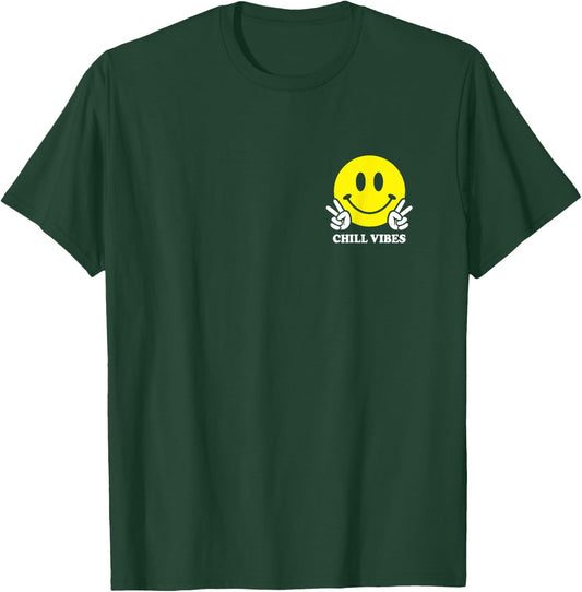 Chill Vibes 70s Yellow Smile Face Cute Peace Hand Happy Face T-Shirt - T-Shirt | Forest