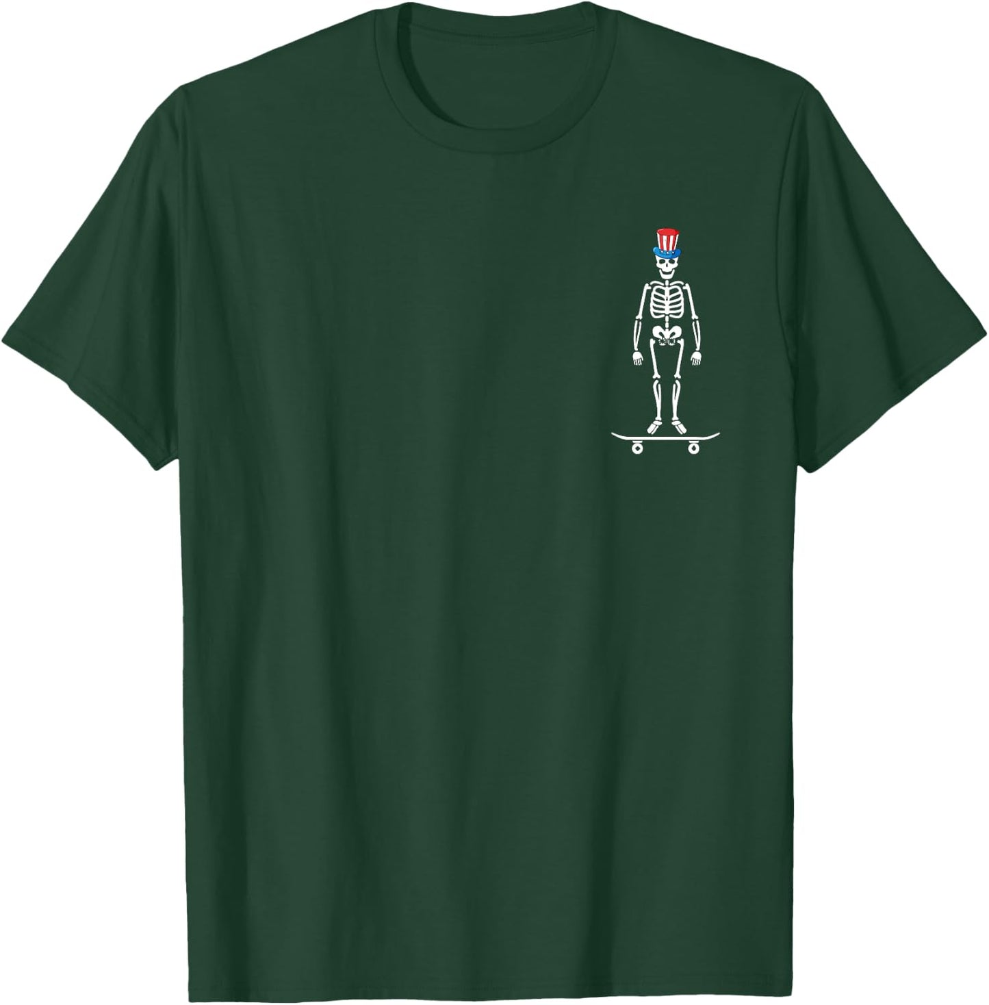 Skeleton Skateboard 4th Of July Funny US Flag Patriotic T-Shirt - T-Shirt | Forest