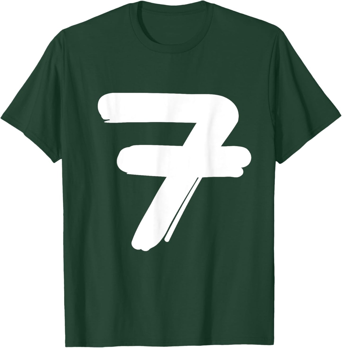 Number 7 in white large bold hand painted font style T-Shirt - T-Shirt | Forest