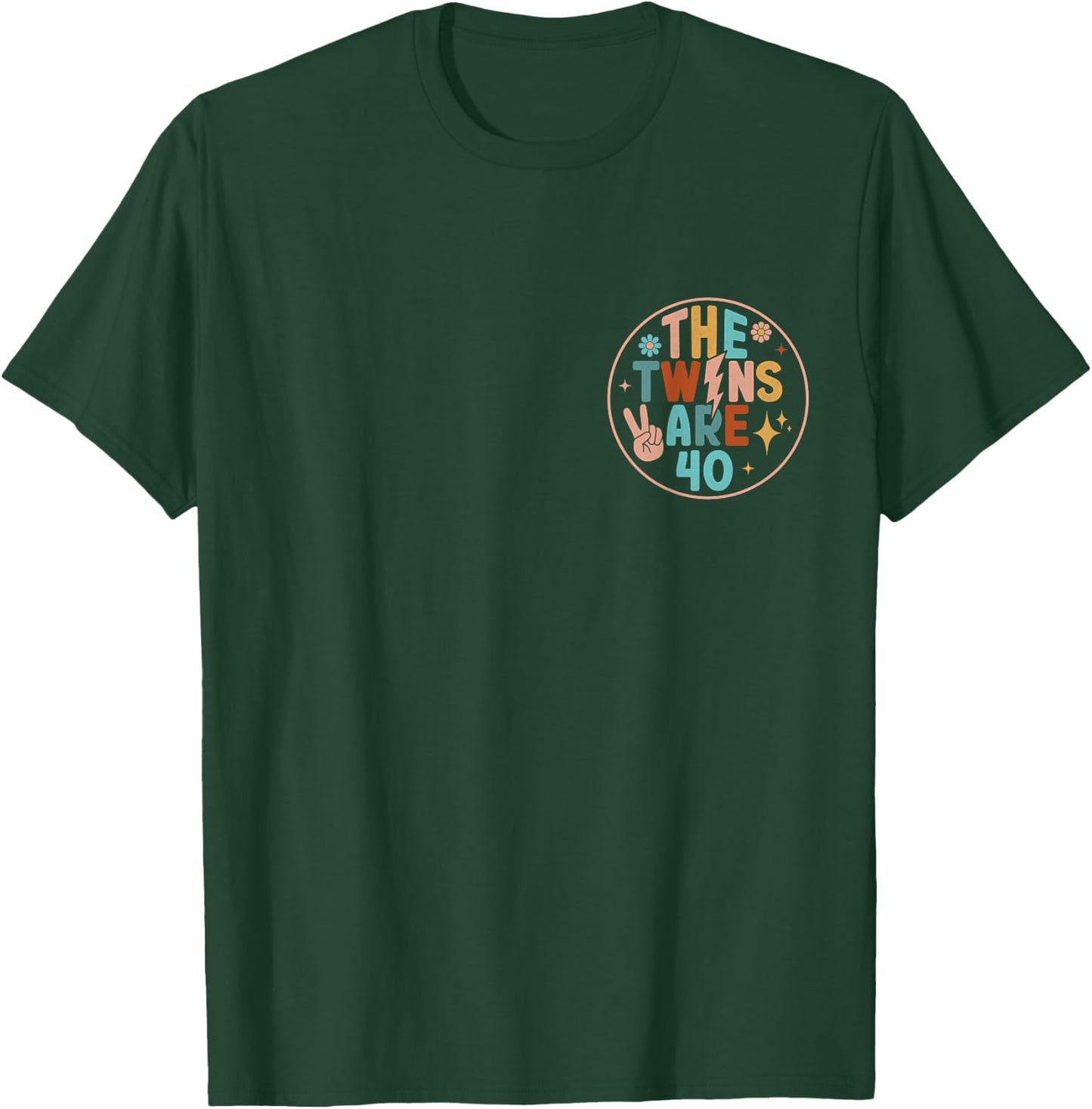 (2 SIDED) Twins 40th Birthday Party Groovy 40 Year Old Twin T-Shirt - T-Shirt | Forest