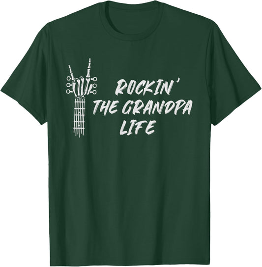 Rockin The Grandpa Life Father's Day Rock Lover Skeleton T-Shirt - T-Shirt | Forest