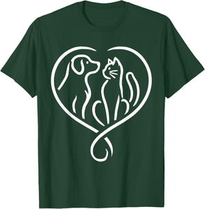 Dog Puppy and Baby Cat Heart - Animal Dog & Cat Heart T-Shirt - T-Shirt | Forest