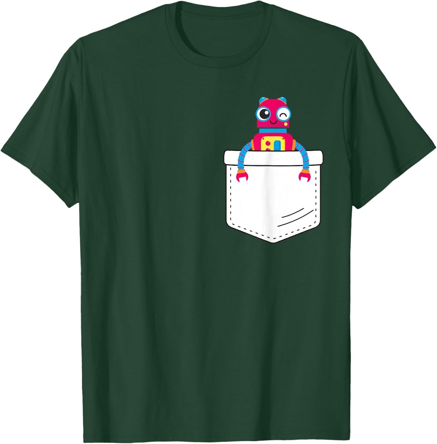 Cute robot inside fake pocket, boys robot shirt T-Shirt - T-Shirt | Forest