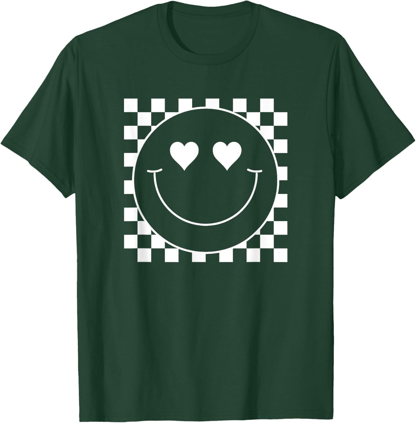 White Checkered 80s Heart Eyes Smile Face Shirt Happy Face T-Shirt - T-Shirt | Forest