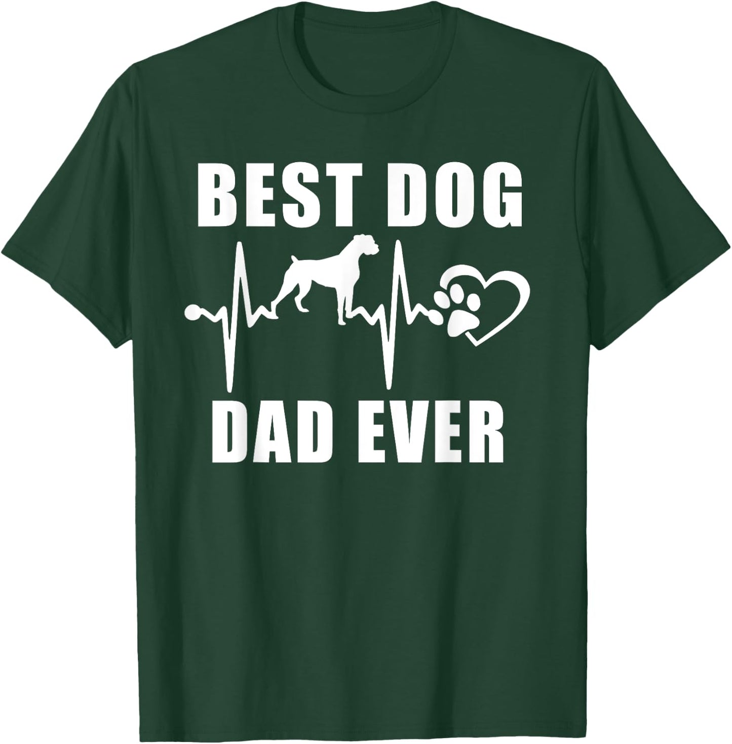 Best Dog Dad Ever Boxer Dog Heartbeat Paw Puppy Lover Men Women Kids T-Shirt - T-Shirt | Forest