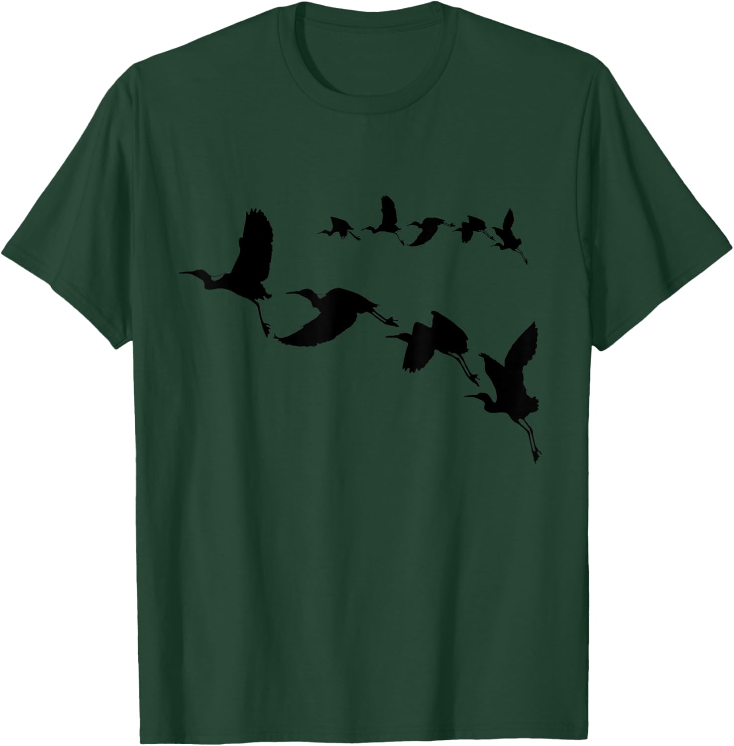 Cranes Flight Bird Ornithology Black Silhouette T-Shirt - T-Shirt | Forest